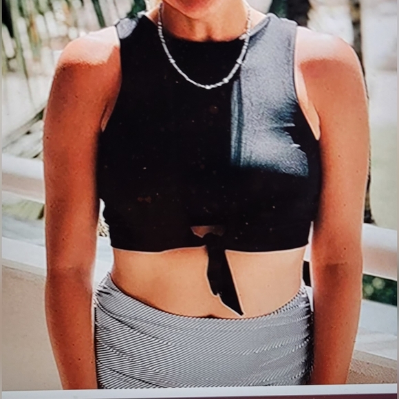 NWOT KNOTTED CROP TOP WITH PADDED BRA ATTACHED HIGH WAISTED RUCHED BIKINI SWIM - Picture 4 of 11
